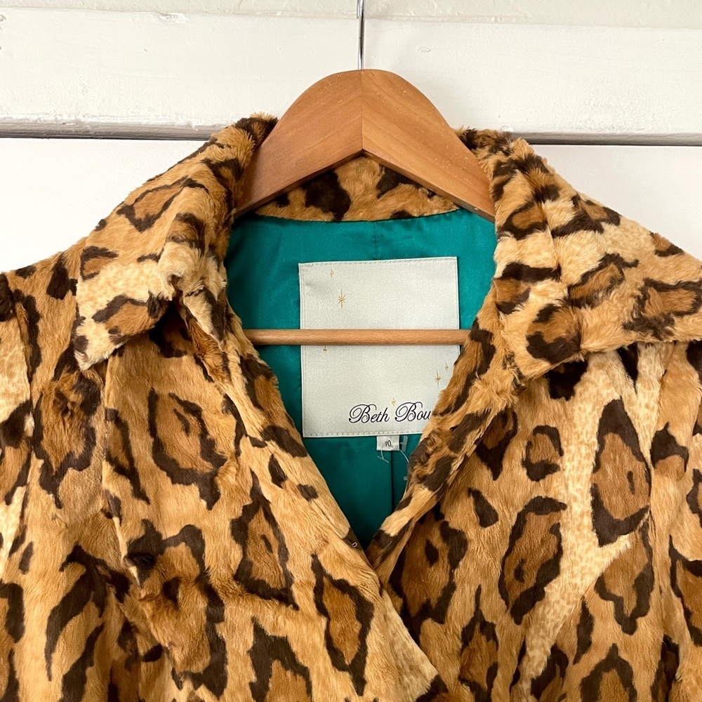 Beth Bowley Leopard Faux Fur Coat Carrie Bradshaw Sz Small * Jaguar Y2K USA Sz 4 - Picture 2 of 6